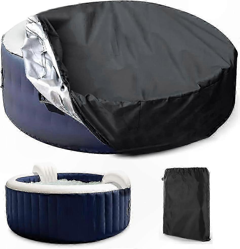 Waterproof Windproof Round Hot Tub Cover with Drawstrings, Durable Ox Polyester for Jacuzzi, 3 Sizes