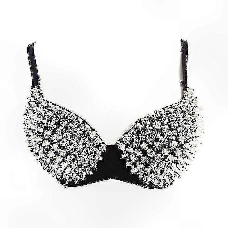 Women's Punk Style Sports Bra with Stud and Rivet Design for Rave