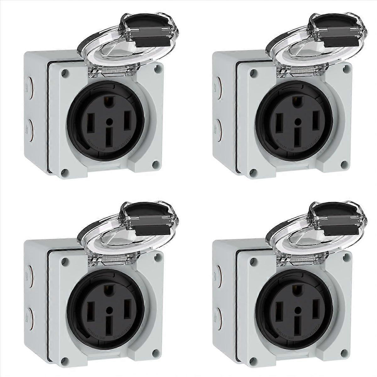 4X 50Amp Power Outlet Box,125/250Volt NEMA 14-50R Receptacle Outdoor Dustproof and Weatherproof for