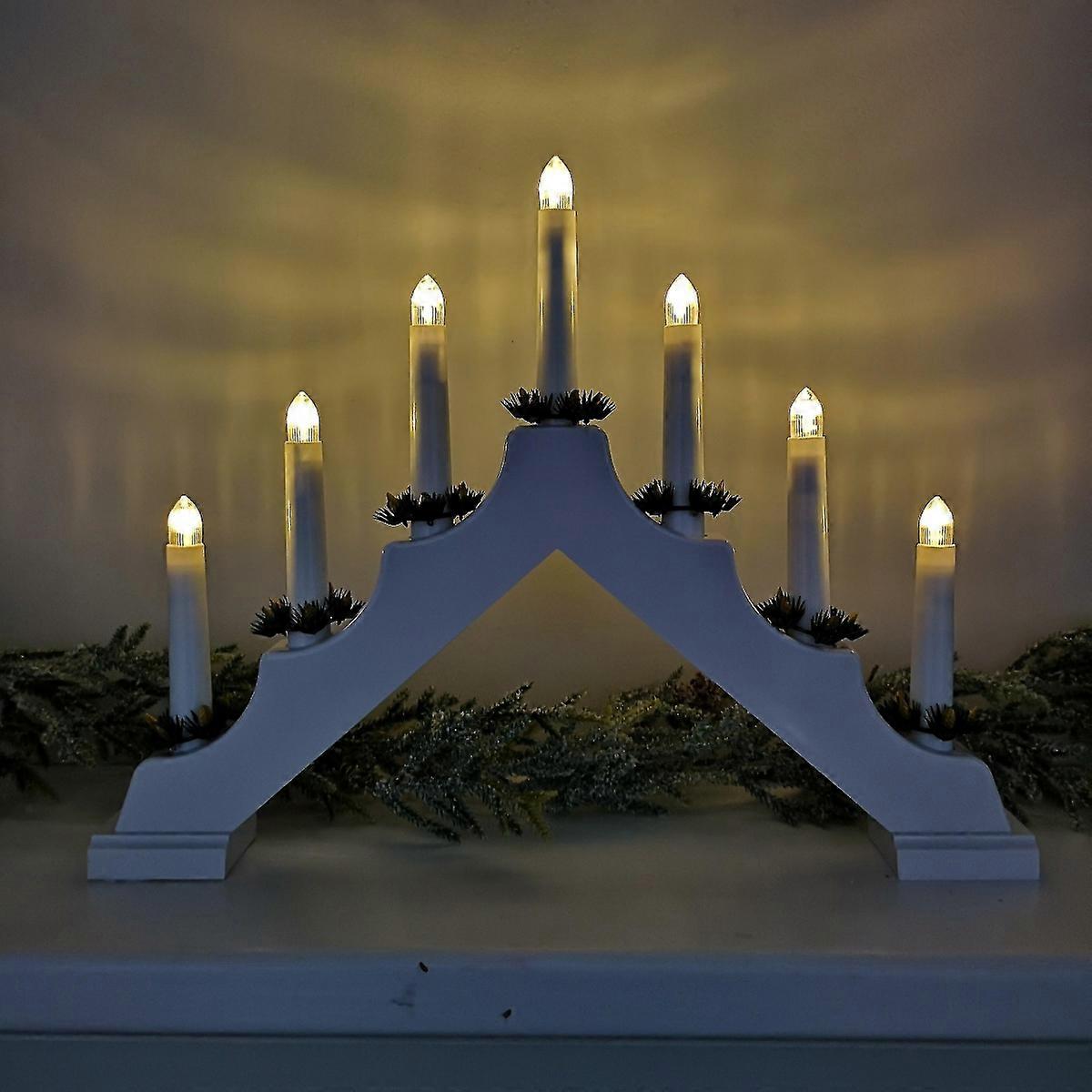 40 cm-es ünnepi karácsonyi gyertyahíd 7 izzóval, fehér akkumulátorral működtetve