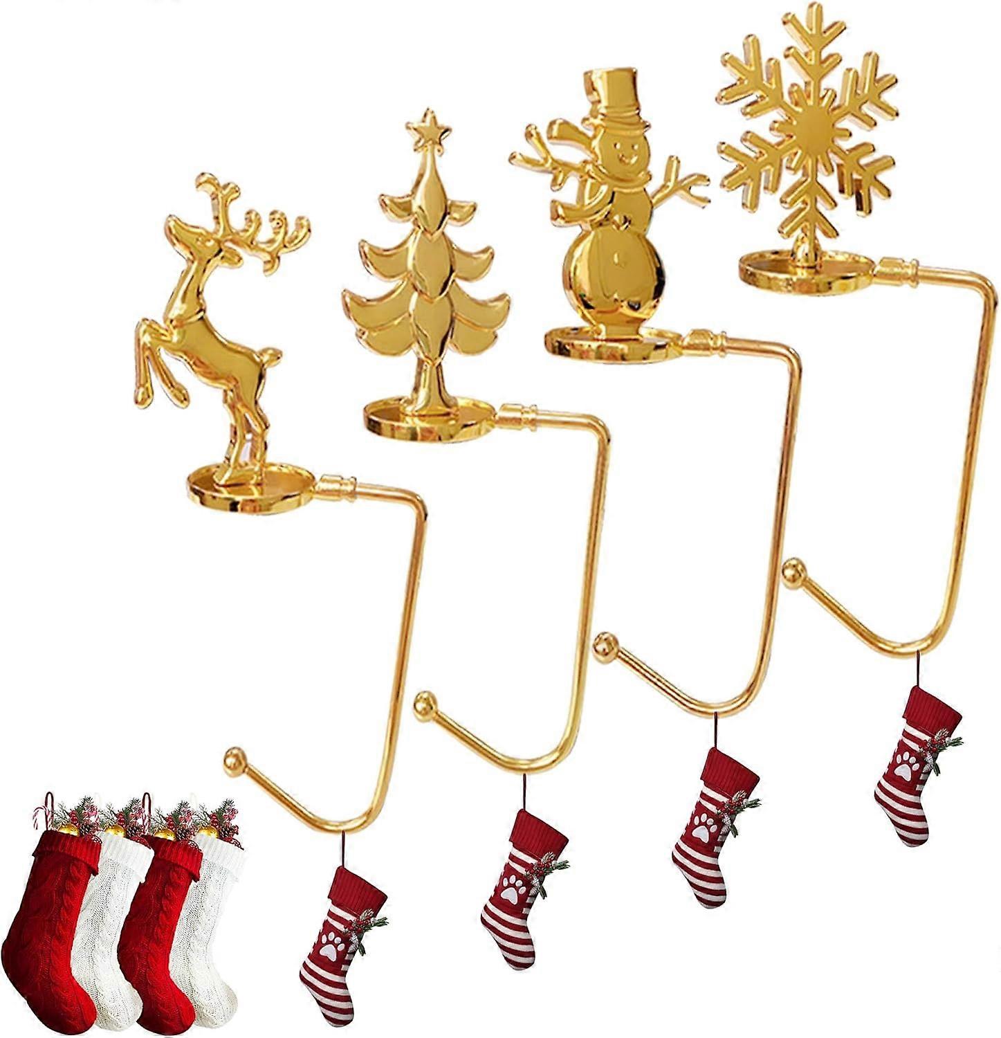 4Pcs Christmas Stocking Holders, 4 Styles (Gold)