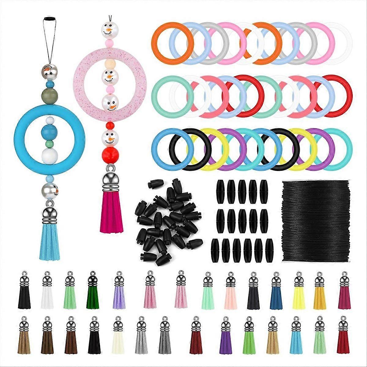 91pcs Silicone Beadable Ring Making Kit,Silicone O Rings for Beads