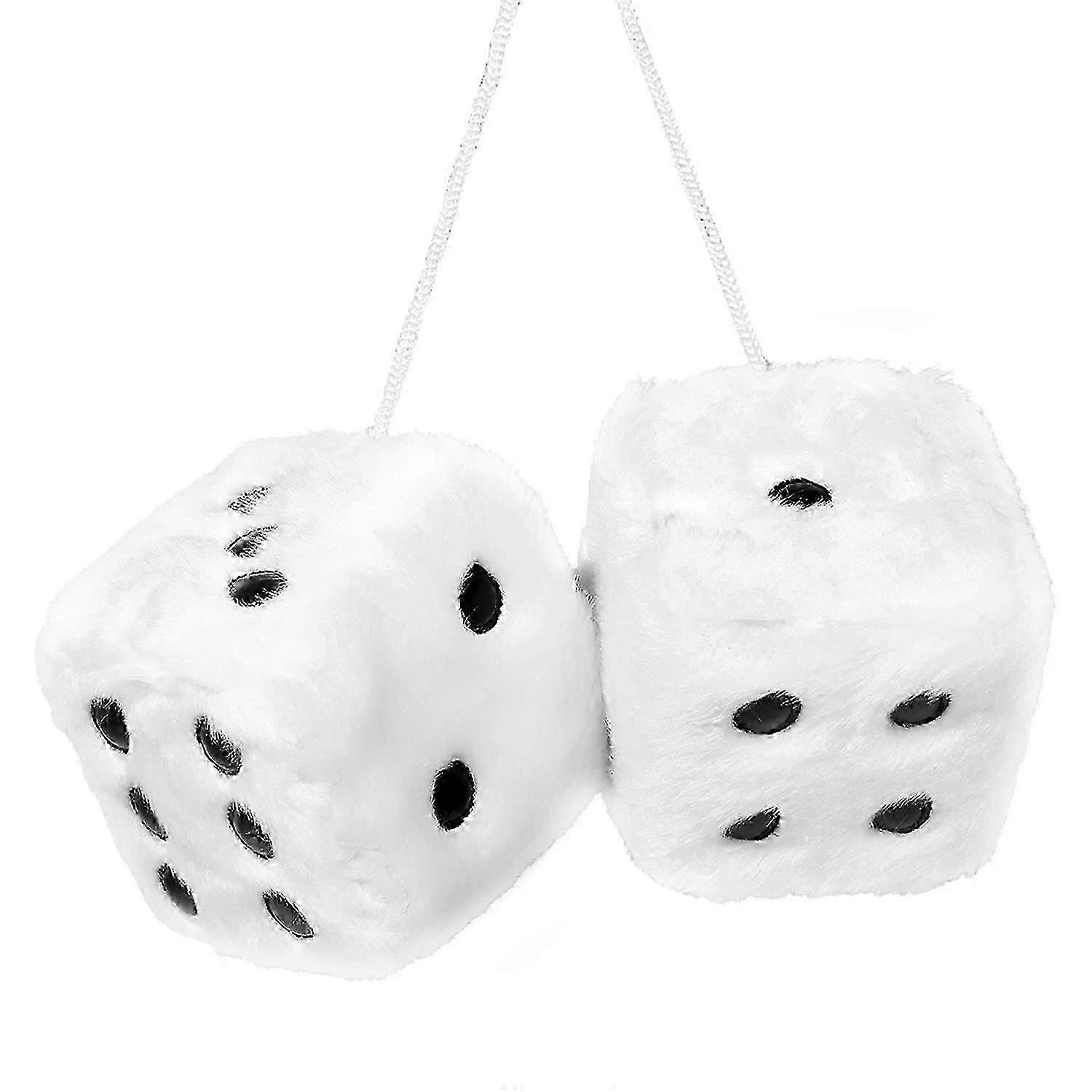 Fuzzy plush dice for retro decor - Square mirror hanging pair