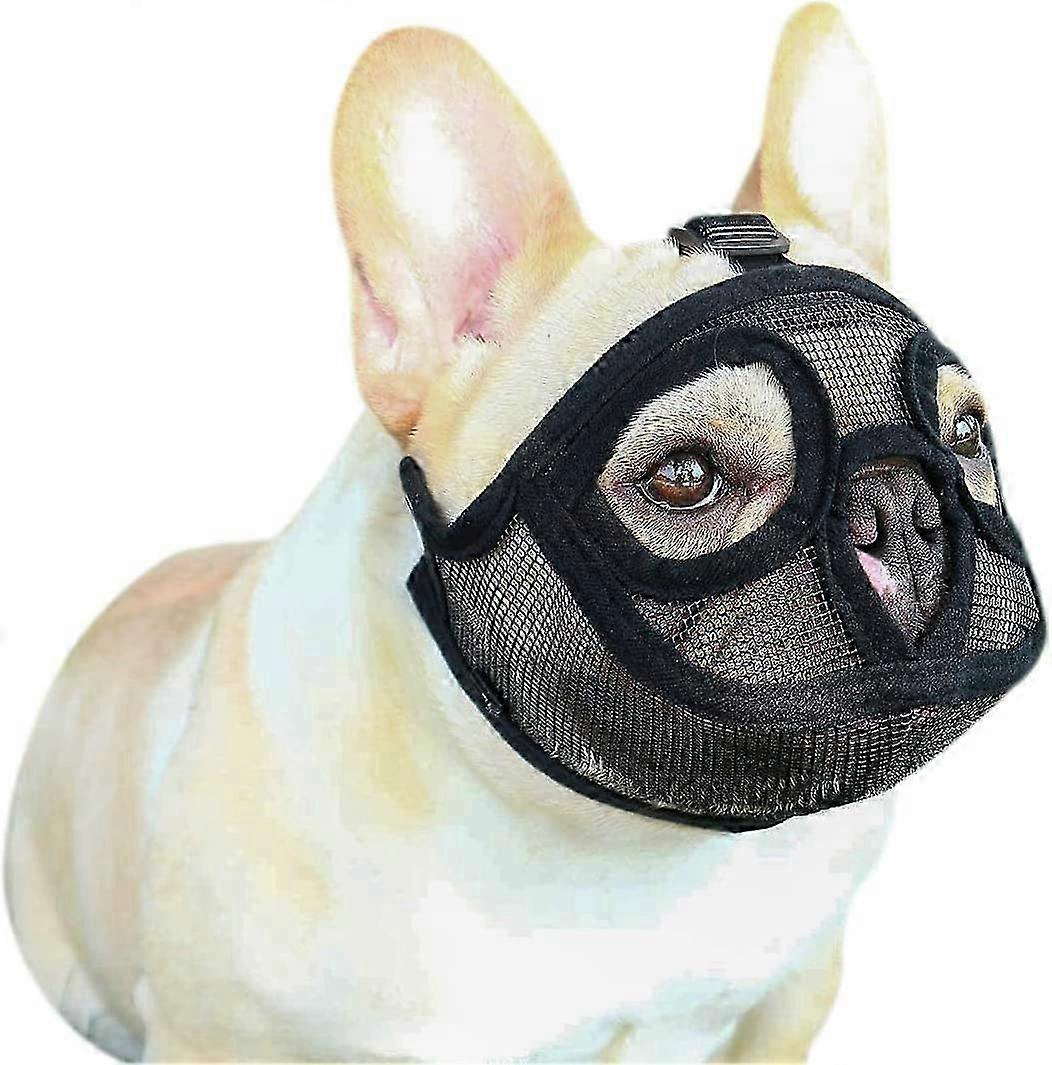 Breathable Mesh Dog Muzzle for Short Snout Breeds - Adjustable Bulldog, Pug, Shar Pei Muzzle with Eye Hole for Biting and Barking Control