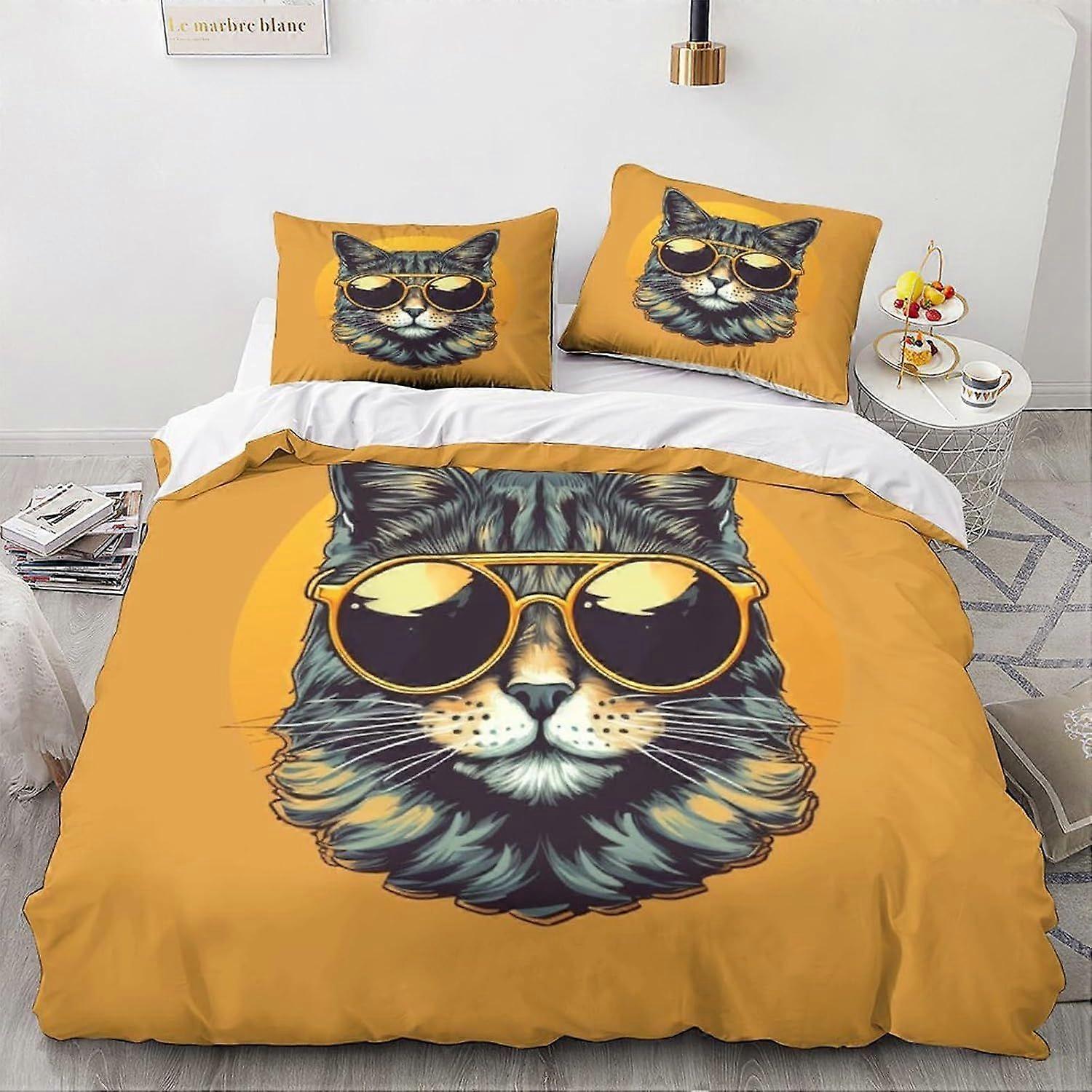 LikeEj 3D المطبوعة نمط القط مجموعة الفراش للأطفال الكبار ، غطاء لحاف أنيمي مع أكياس وسائد ، غطاء ستوكات لطيف مع إغلاق سحاب