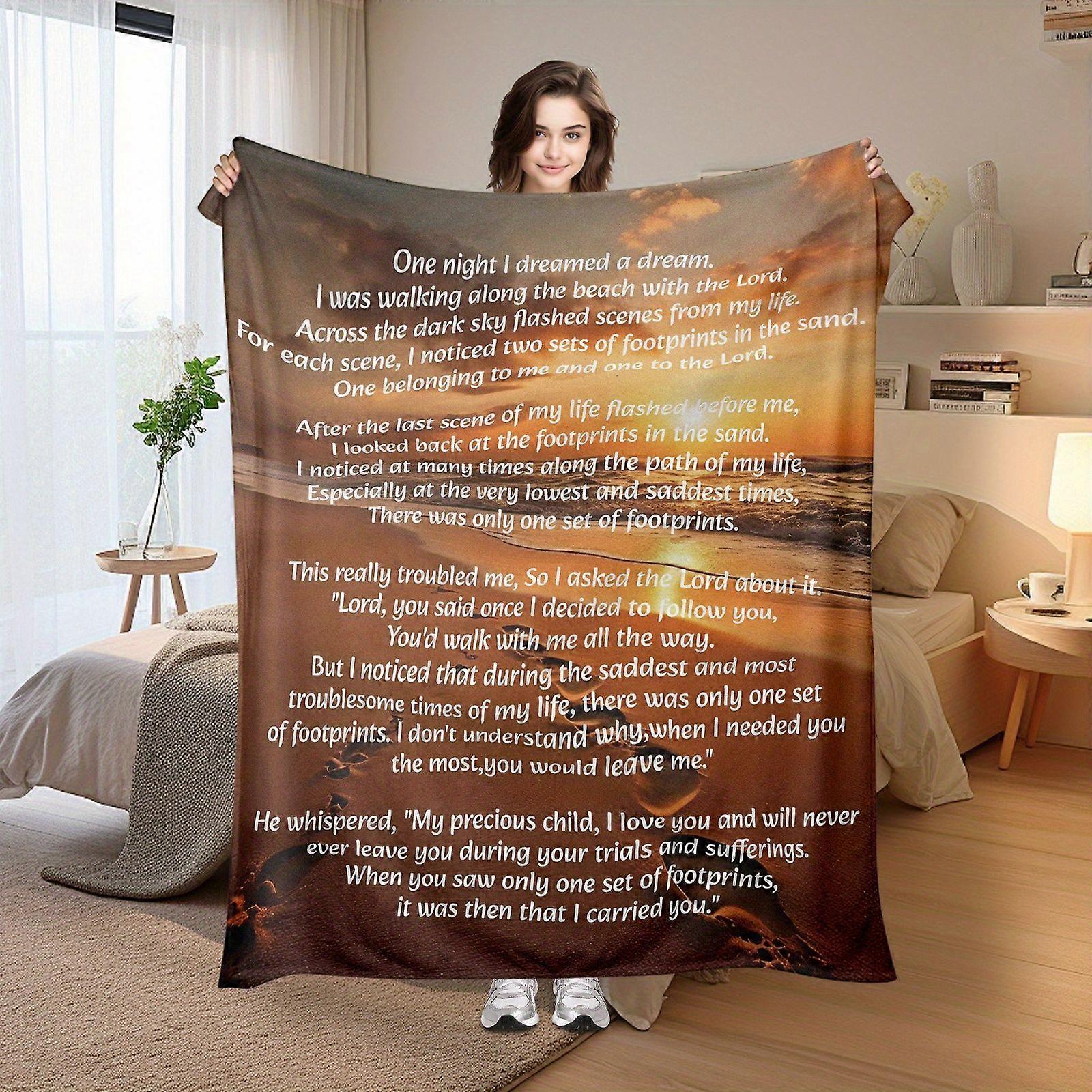 Divine Guidance Flannel Throw Blanket - Inspirational Beach Scene Design, Ultra-Soft 280gsm, Anti-Pilling & Machine Wash-pkjhg415