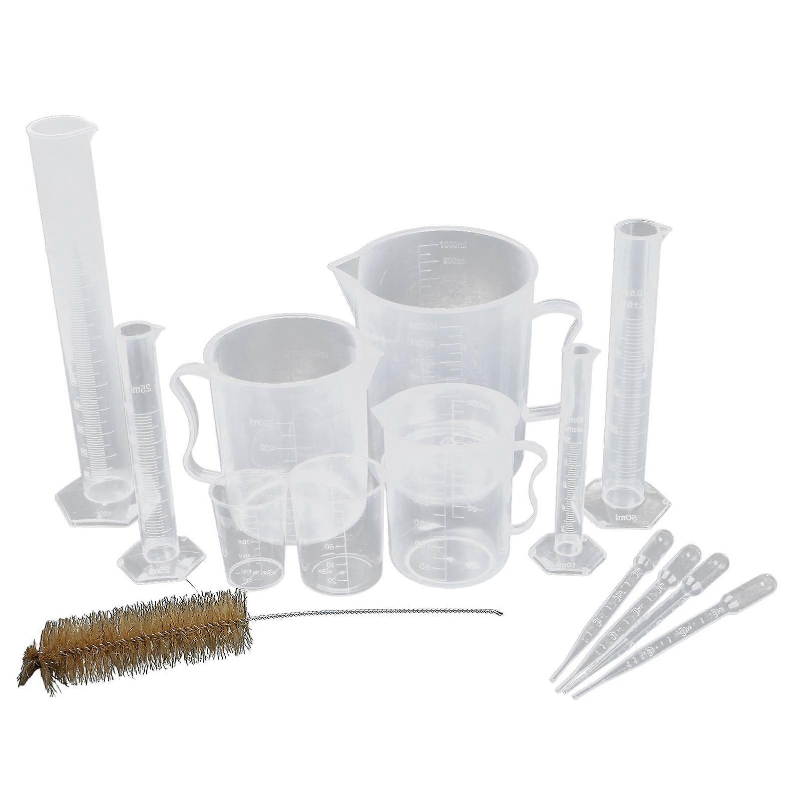 11Pcs Science Lab Set, 10-100ml Cylinders 50-1000ml Beakers Pipettes and Tube Brush Set Multicolor
