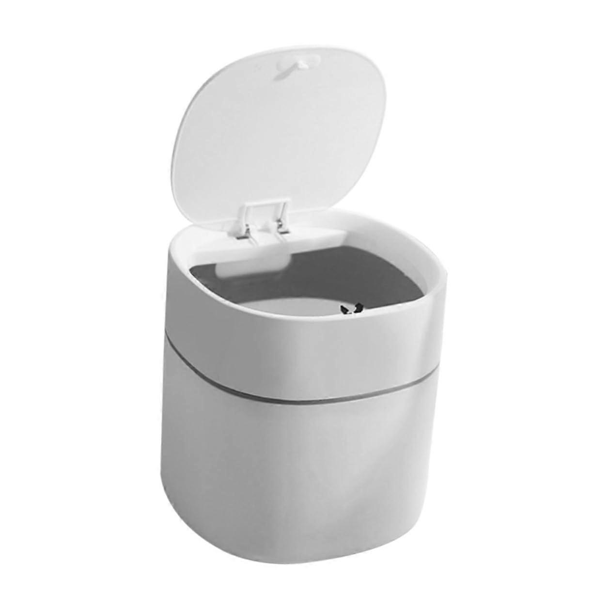 Mini Desktop Trash Can with Push Lid for Office Desk and Home Countertop Waste Paper in White