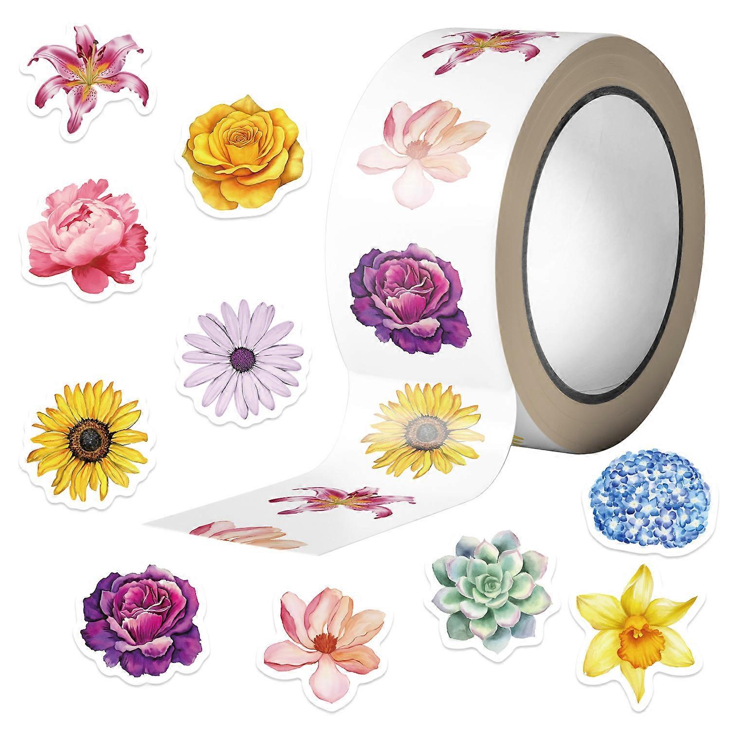 500 sheets/roll of washi tape featuring cartoon flowers and rich patterns, perfect for journaling and decorating envelopes.