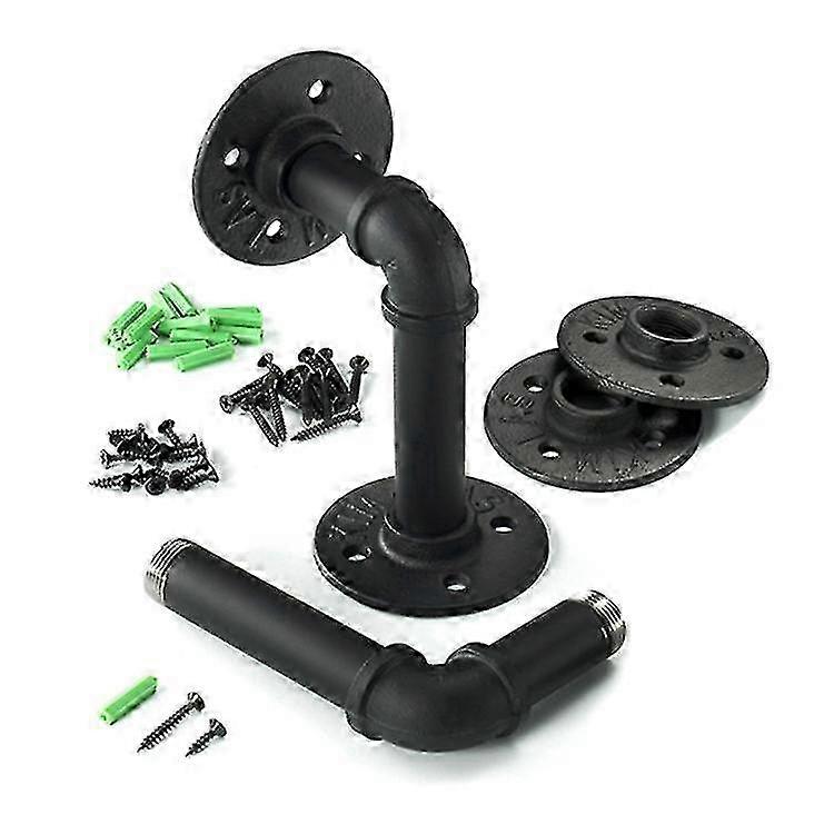 Retro Industrial Pipe Floating Wall Shelves with Cast Iron Brackets - Custom Support for European Market