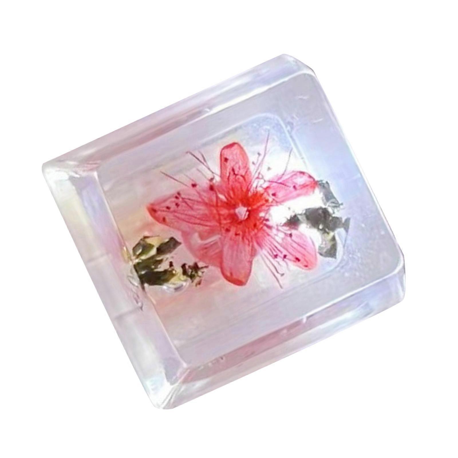 OEM Profile Resin Keycap Decorative Translucent Epoxy Keycap with Dry Flower For Mechanical Keyboard  Red