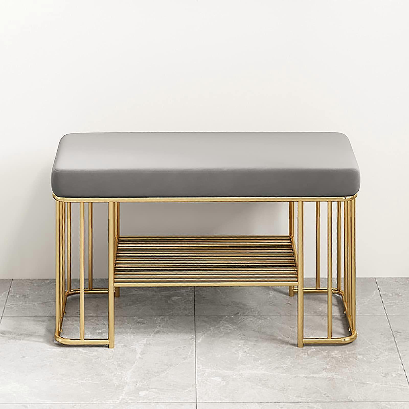 Shoe Storage Bench with Cushioned Seat and Metal Shoe Rack for Entryway Hallway (Grey 80x32x45cm)