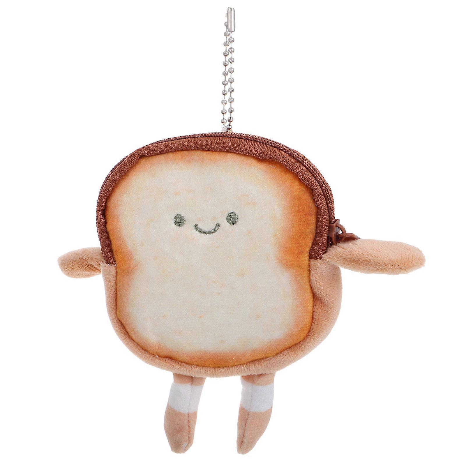 Kawaii Plush Toast Wallet for Coin Storage with Soft Toy Keychain