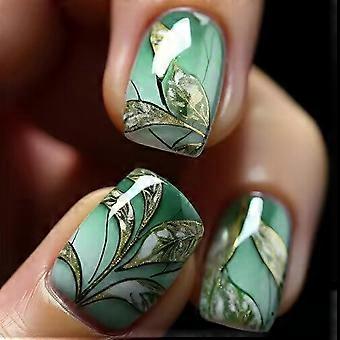 24 Pcs Fall Ombre Press on Nails Short Square -  Green Fake Nails Press ons Nail Art Tips with Glitter Glossy Emerald Flowers Design Full Cover Acryl