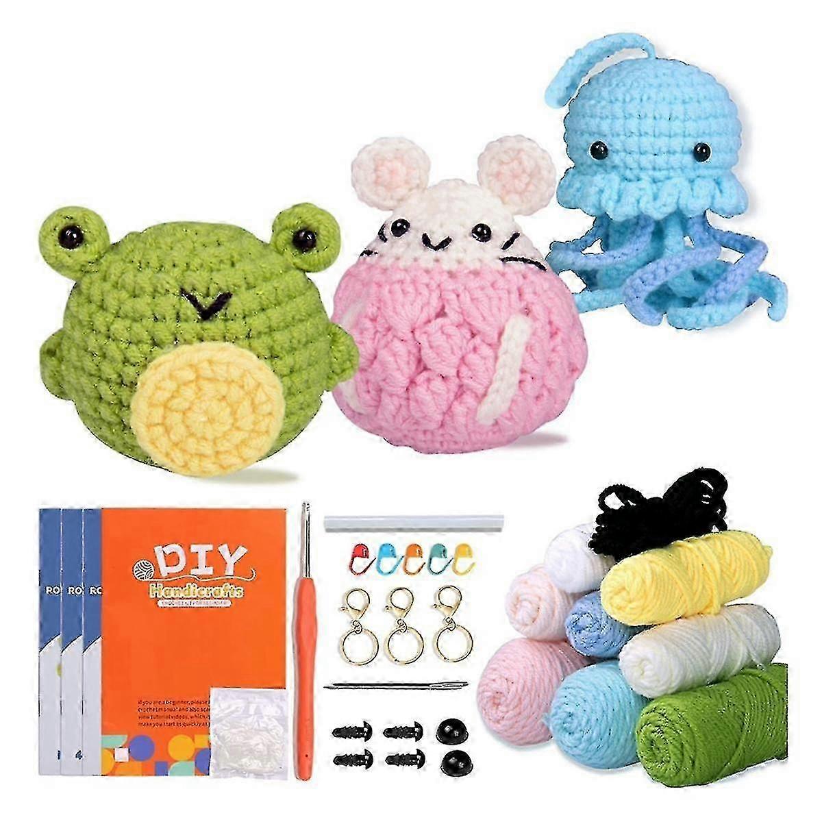 Set of 3 Crochet Kit for Beginners with Step-By-Step Video Tutorials Crochet Animal Kit for Kid and