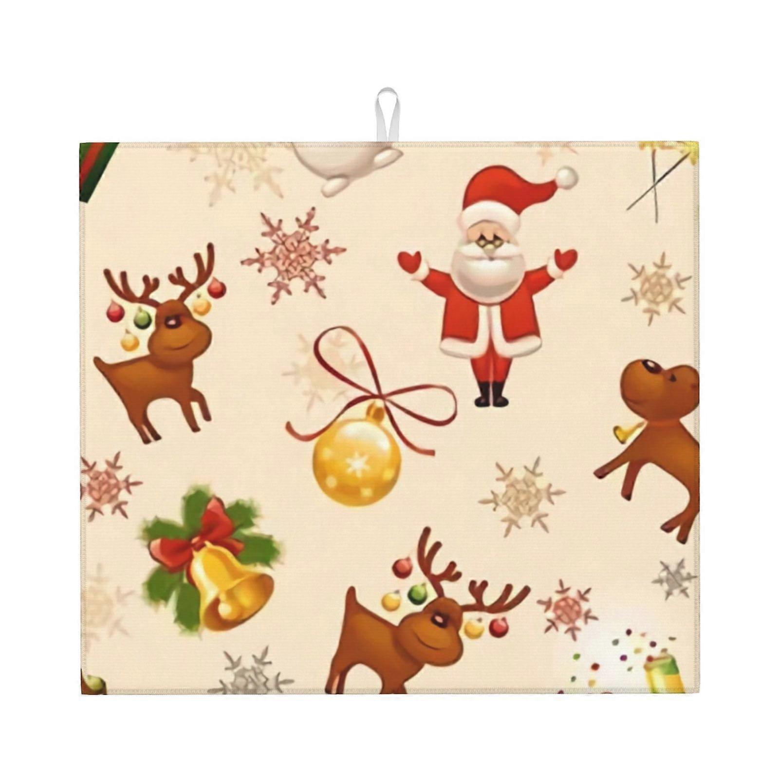 Merry Christmas Dish Drying Mat For Kitchen Counter, Microfiber Dish Mat, Fast Absorbent Draining Pad