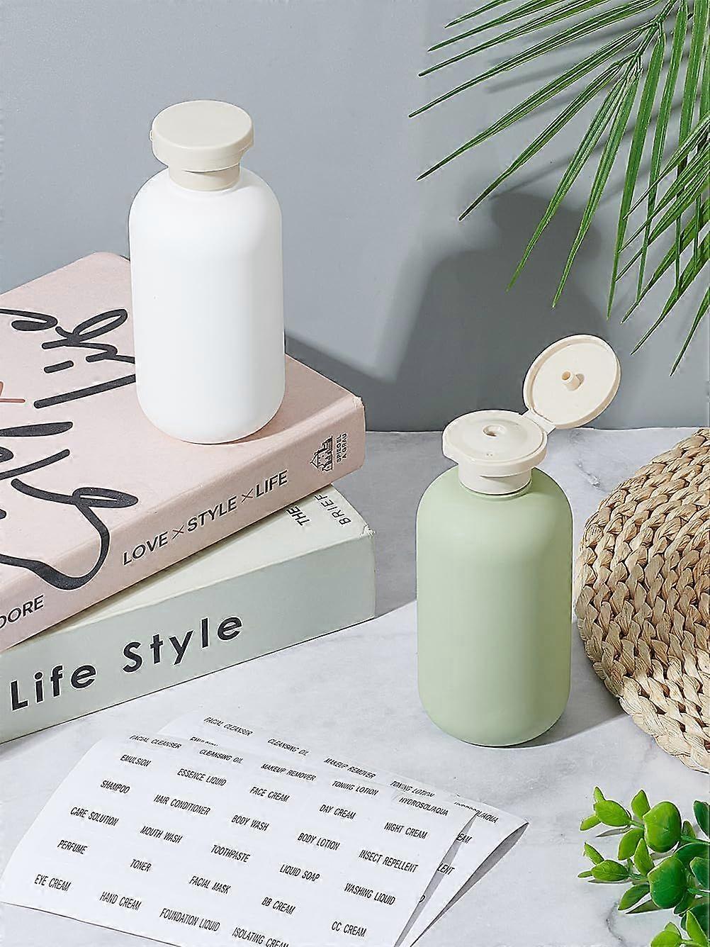 2Pcs 200ml PE Plastic Refillable Flip Cap Bottles Travel Shampoo Bottle with Self-Adhesive Stickers Mixed Color Empty Dispenser Container for Skin Hai