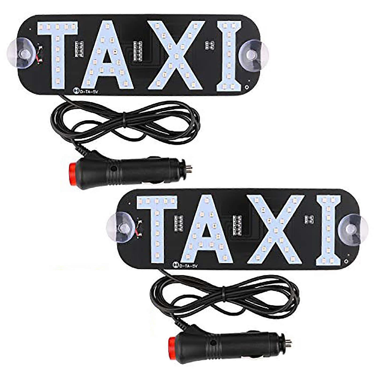 LED Taxi Sign 2 Pack Bright Waterproof 12V Light with Suction Cups for Car Window Visibility