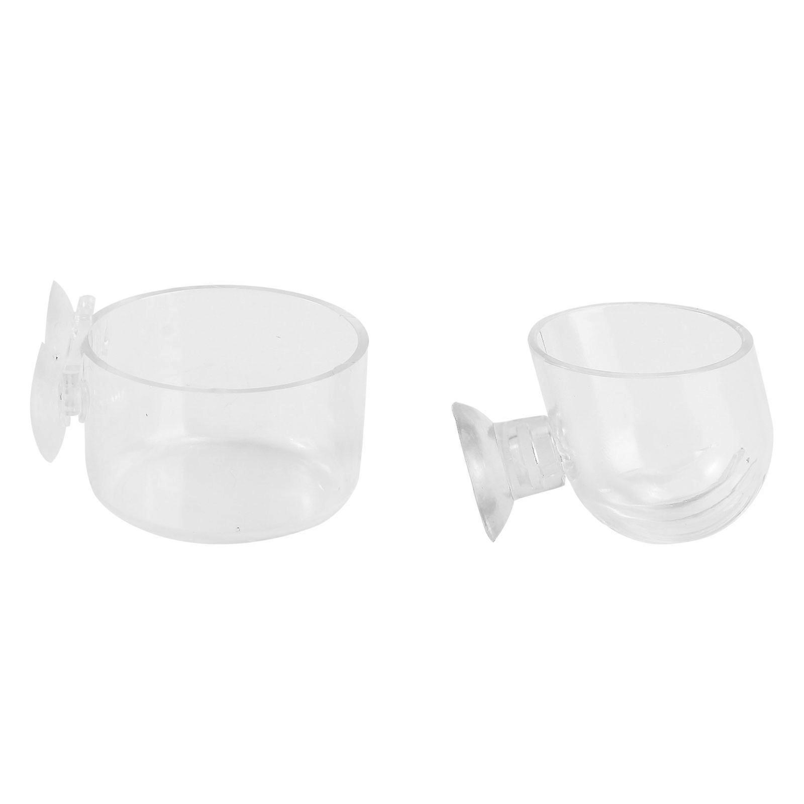 Fish Feeding Cup Acrylic Fish Feeder with Suction Holder 2Pcs
