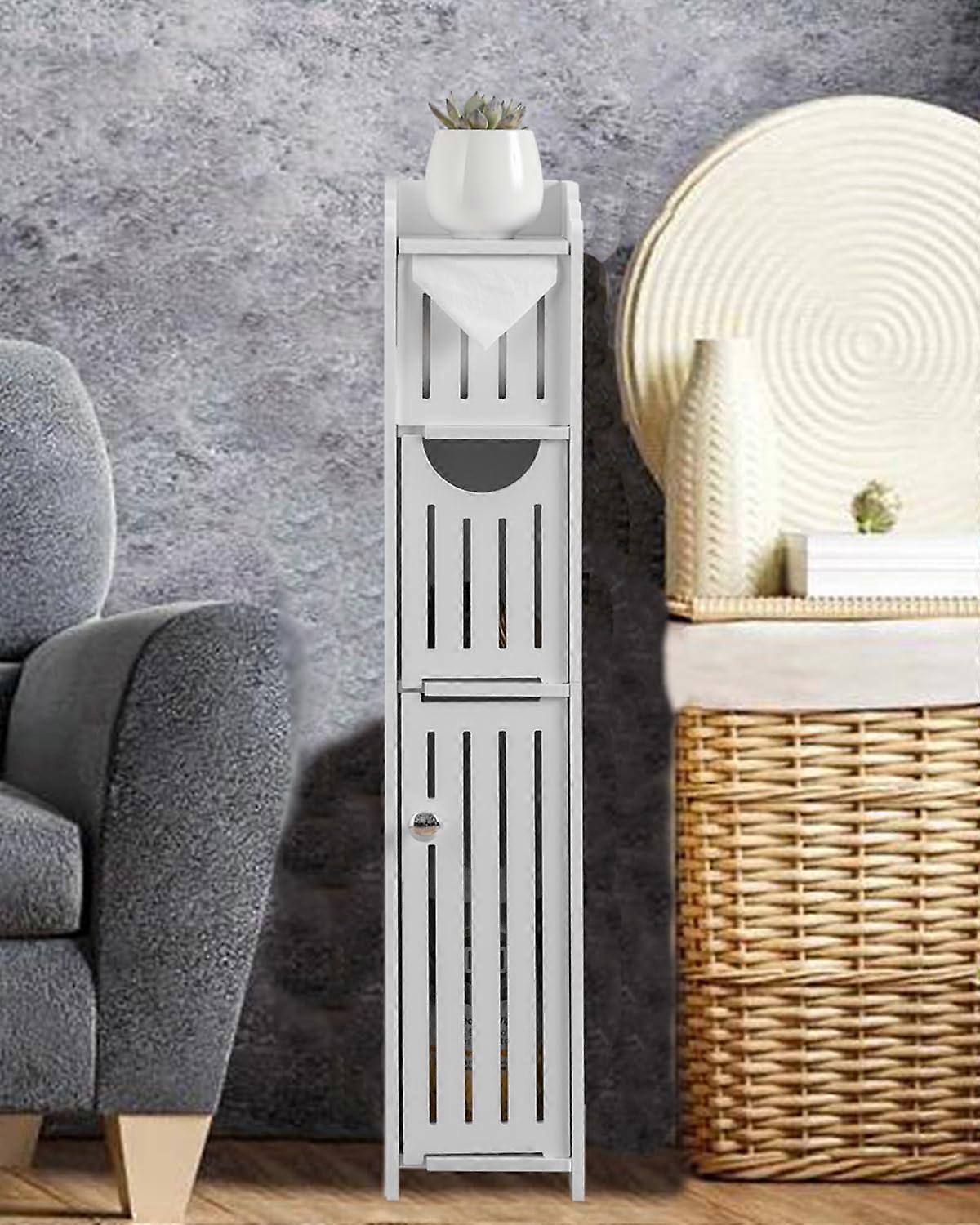 Bathroom Storage Cabinet with Slim Toilet Paper Holder Fits Mega Rolls, White 29.9' for Small Spaces