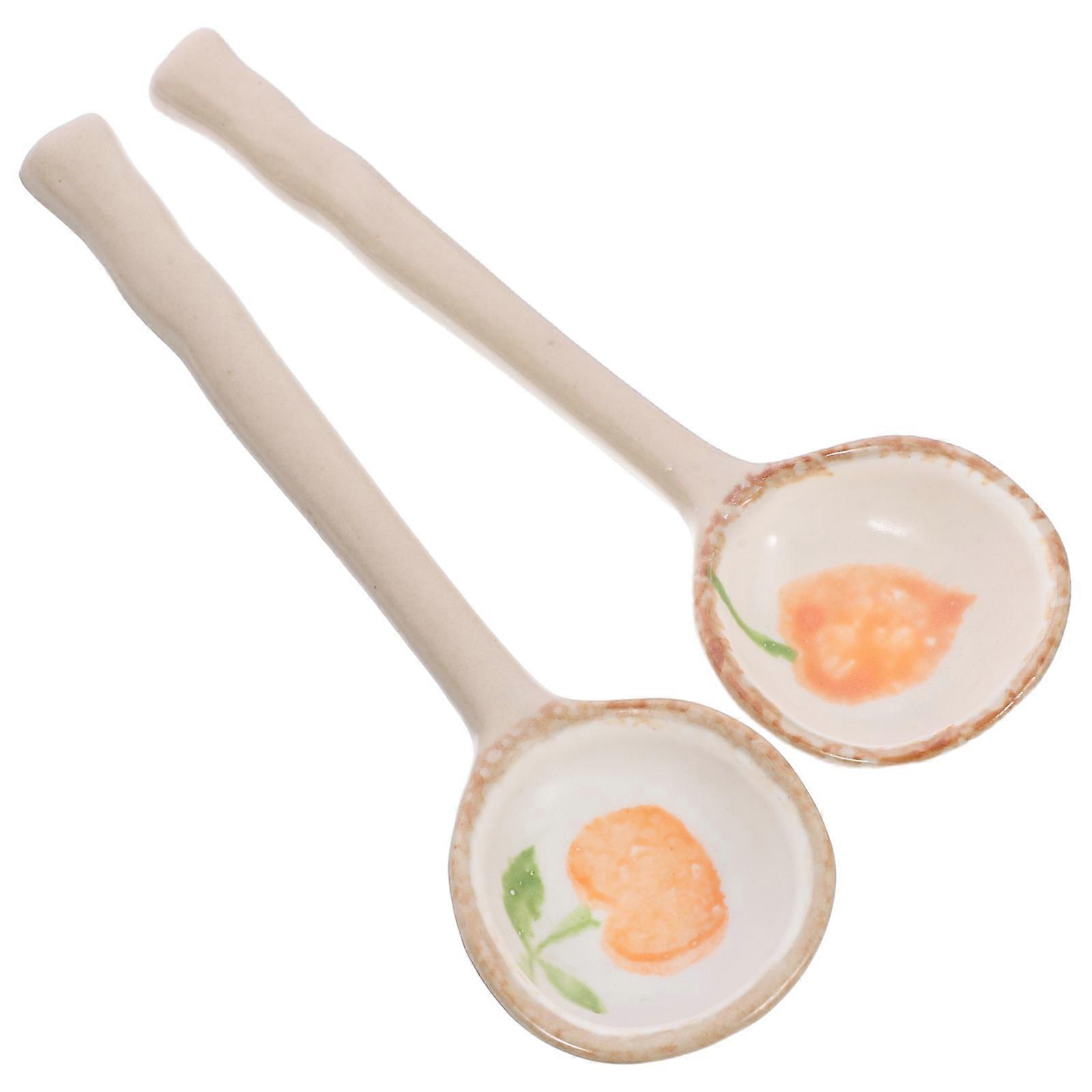 Ceramic Dessert Spoon for Daily Use 2Pcs Assorted Color Kitchen Supply