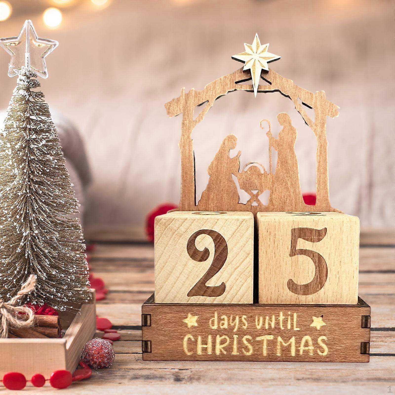 Days until Christmas Advent Calendar Tabletop Creative Rustic with Wood Blocks for