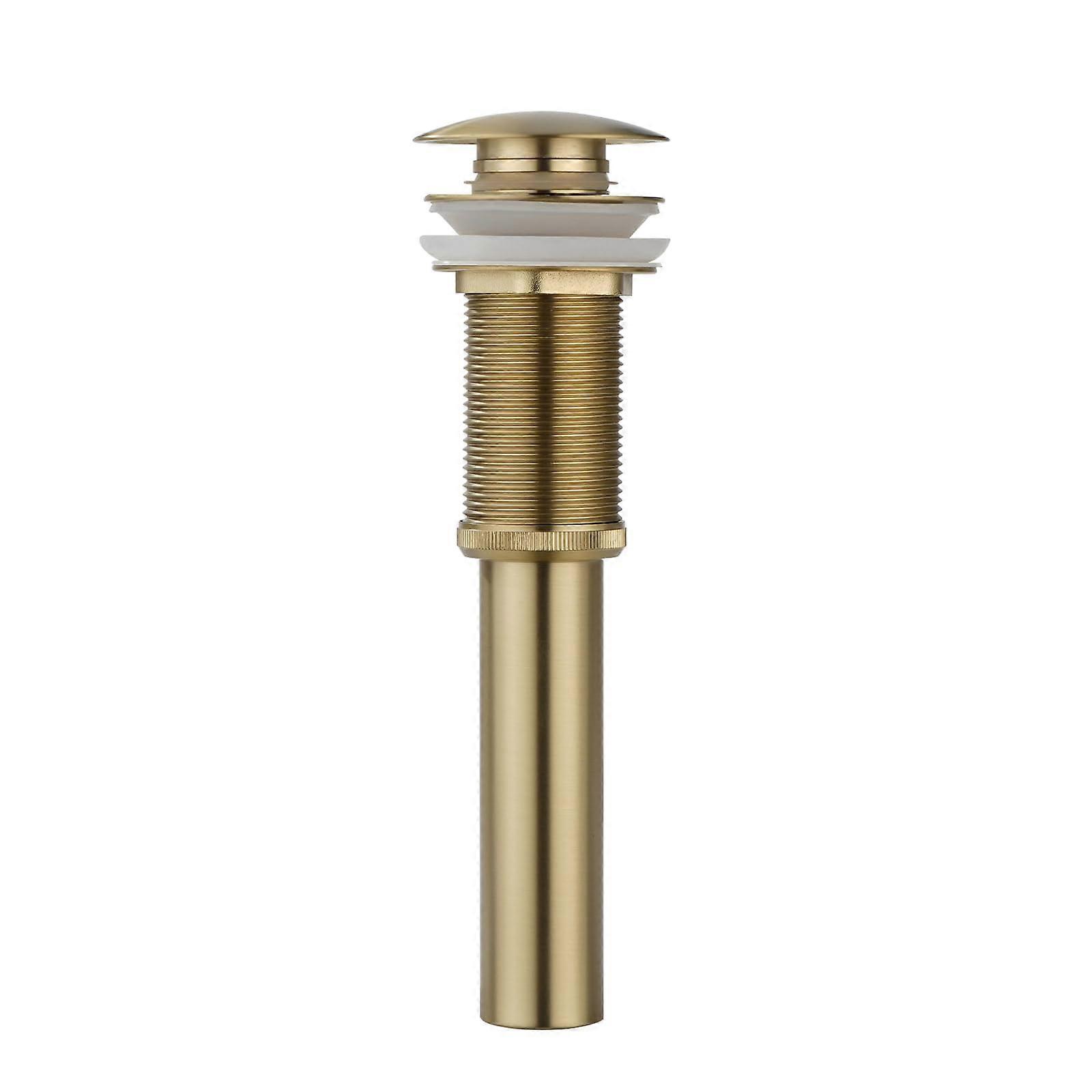Brushed Gold Bathroom Sink Drain Stopper Without Overflow, Solid Brass Vessel Sink Drain Assembly
