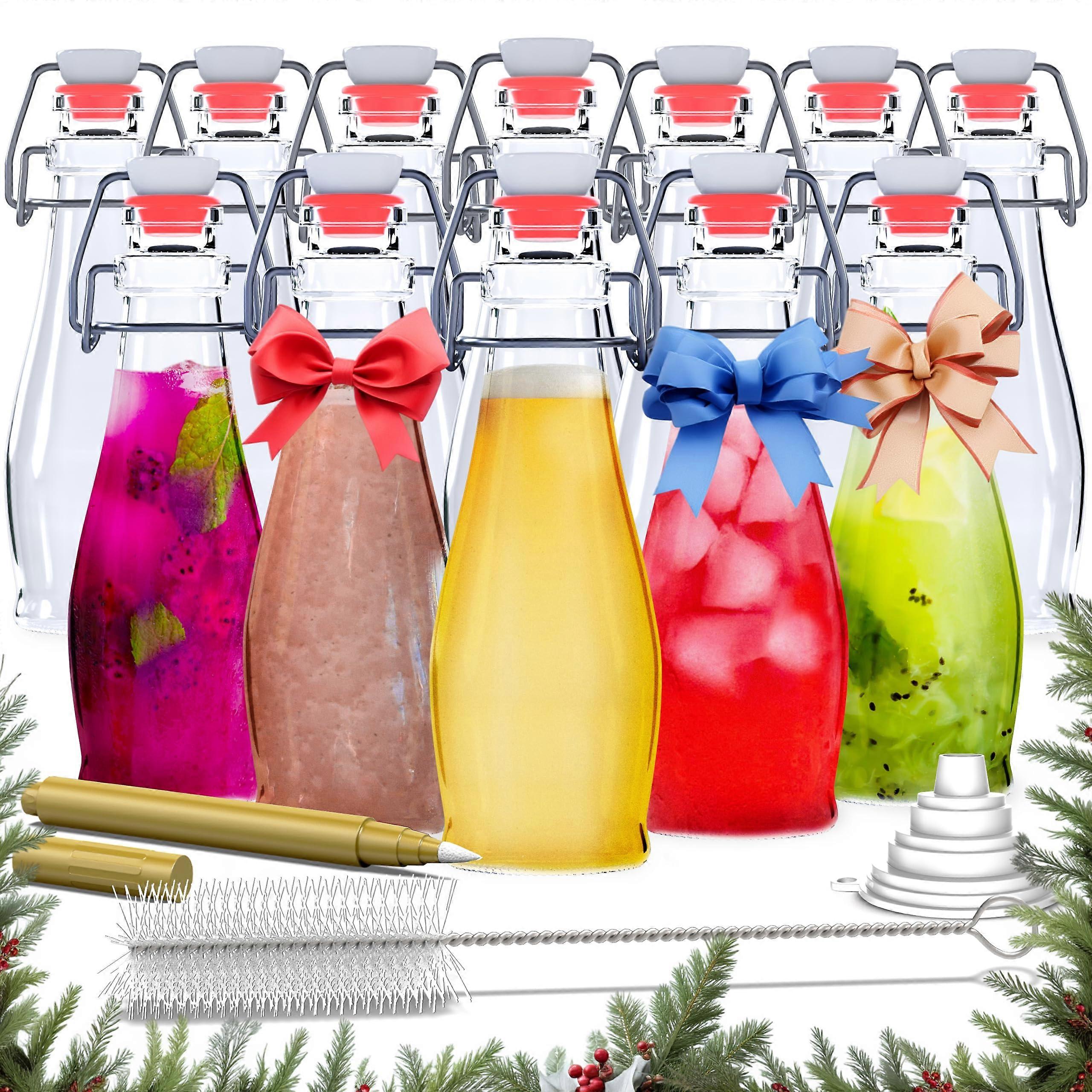 8.5 oz Teardrop Swing  Glass Bottles with Airtight Lids, 12 Pack 250ml Flip  for Juices and Syrups