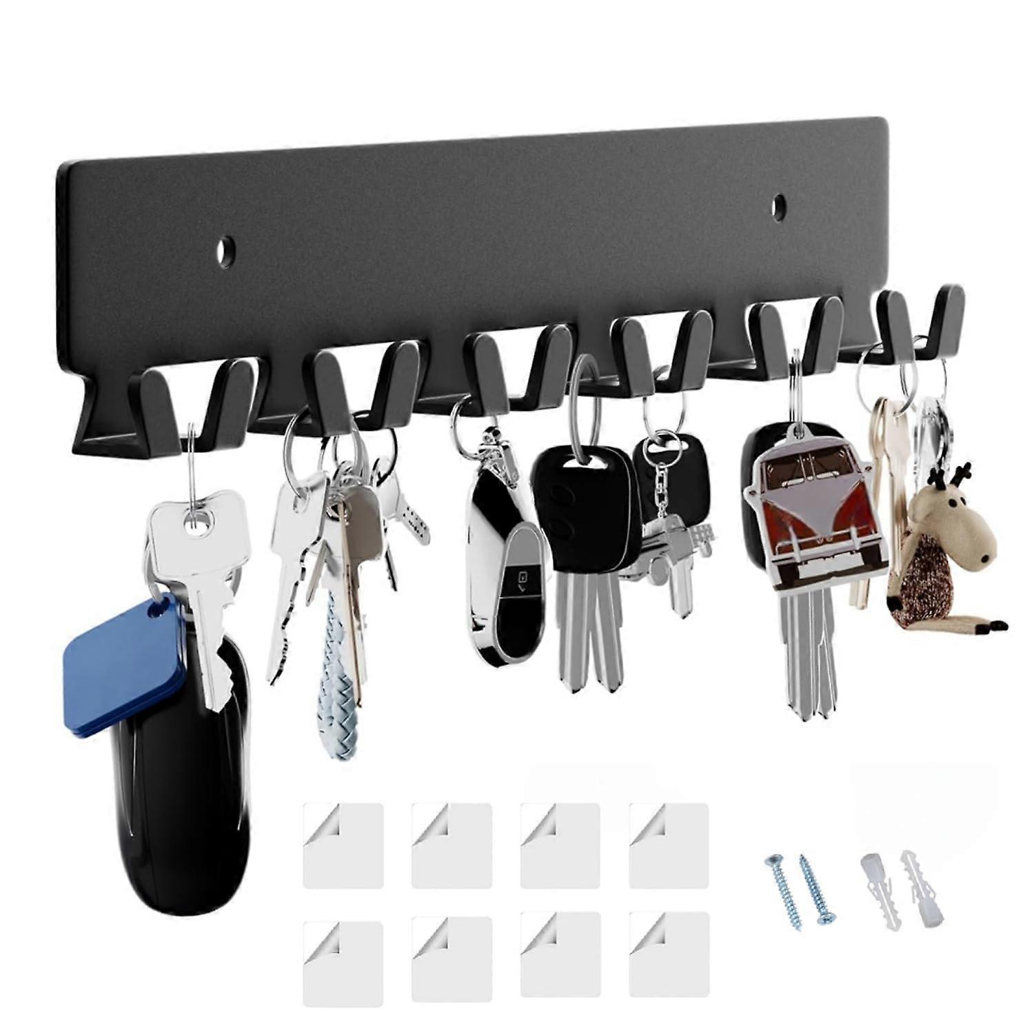 Wall Mounted Key Holder with 12 Hooks, Black Metal Damage Key Rack for Entryway Home Office