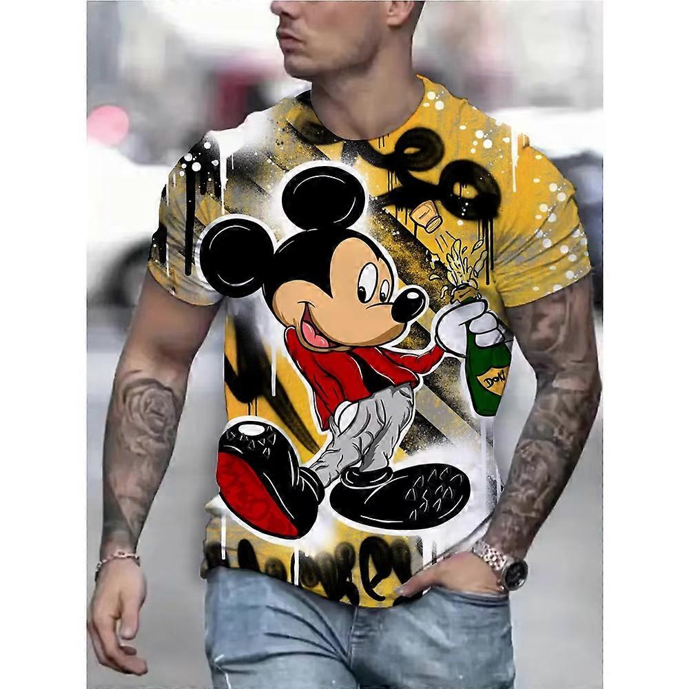 T-shirt manches courtes col rond pour homme, estival et d��contract��, Vintage, surdimensionn��, imprim�� en 3D, Disney Mickey Mouse, 2026
