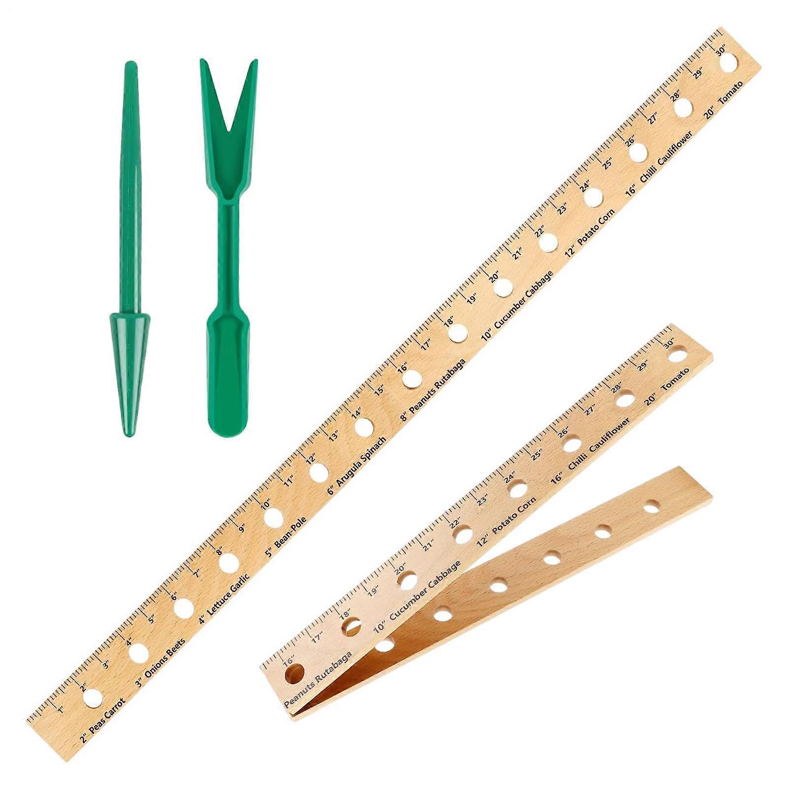 Wooden Garden Planting Ruler with Dibber Tool, Foldable Design for Precise Vegetable Spacing