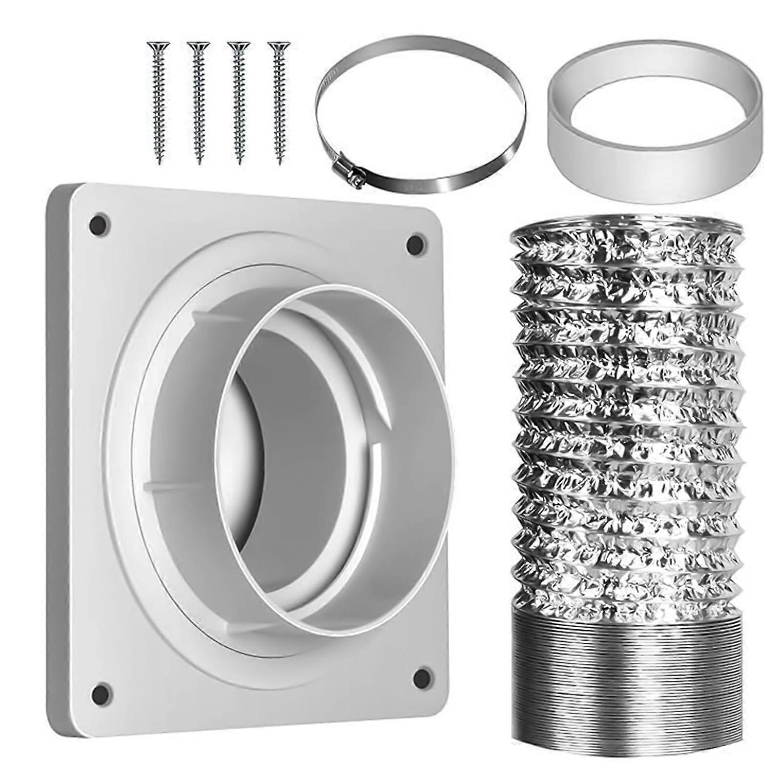 Dryer Vent Connector Wall Plate with Secure Twist Lock and SpaceSaving Hose Adapter