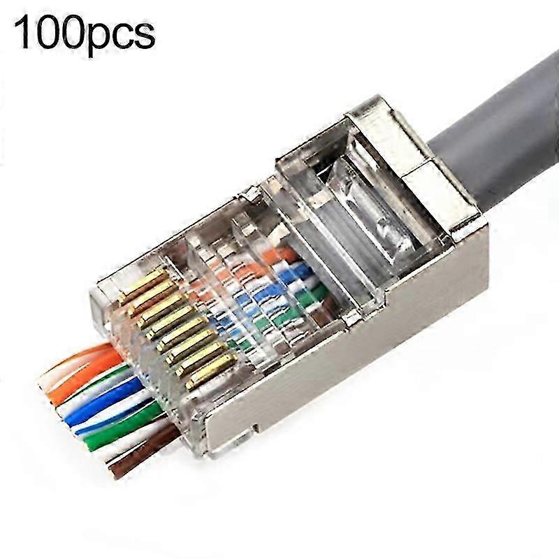 2025 100pcs Cat5e Shielded Pass Through RJ45 Connector Modular Plug
