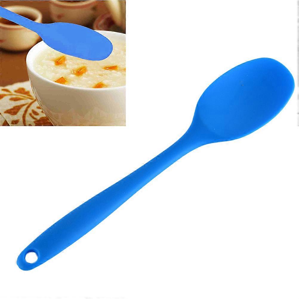 Silicone Food Serving Spoon with Long Handle for Soup Blue