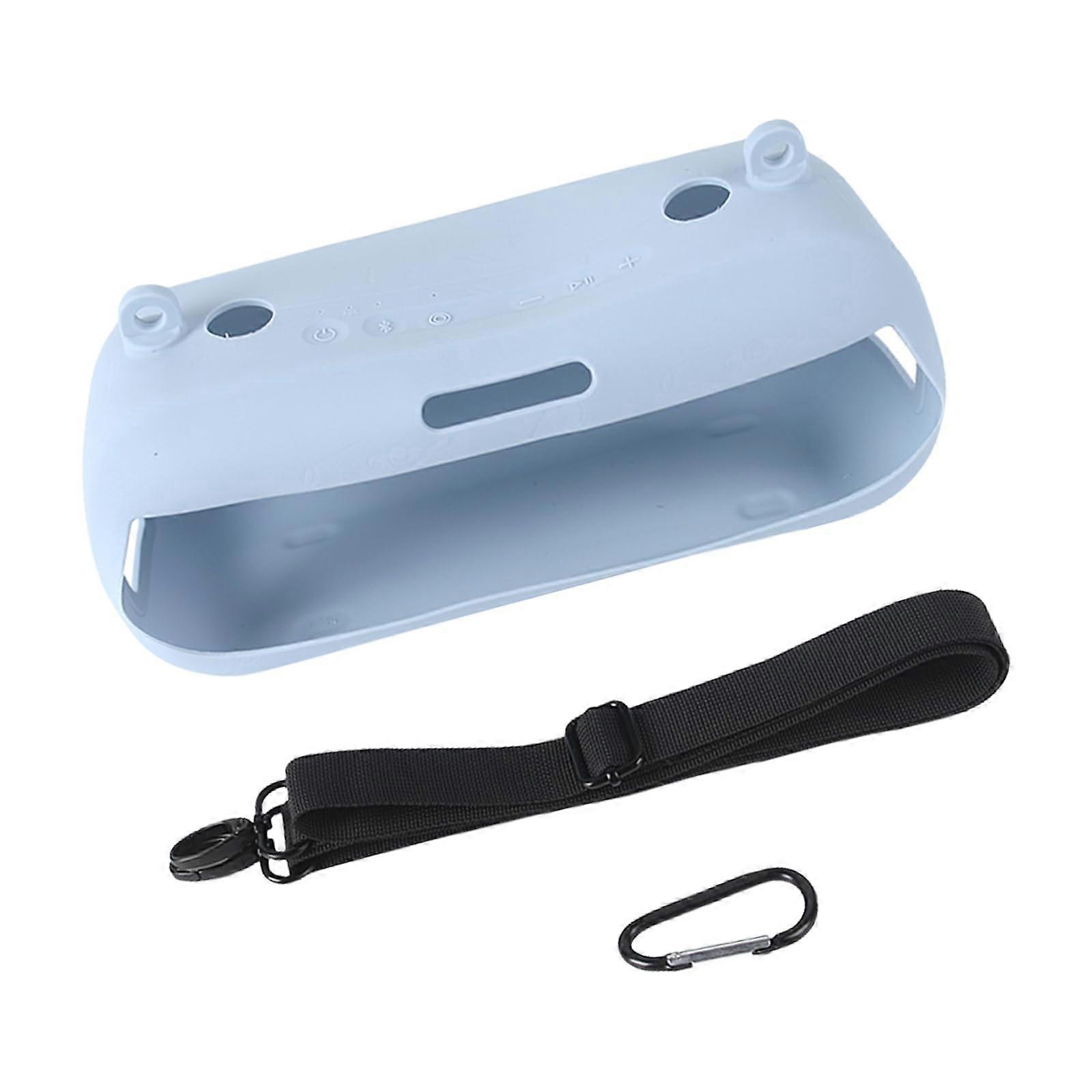 Bluetooth Speaker Protective Case Shockproof Silicone Cover with Adjustable Shoulder Strap Blue