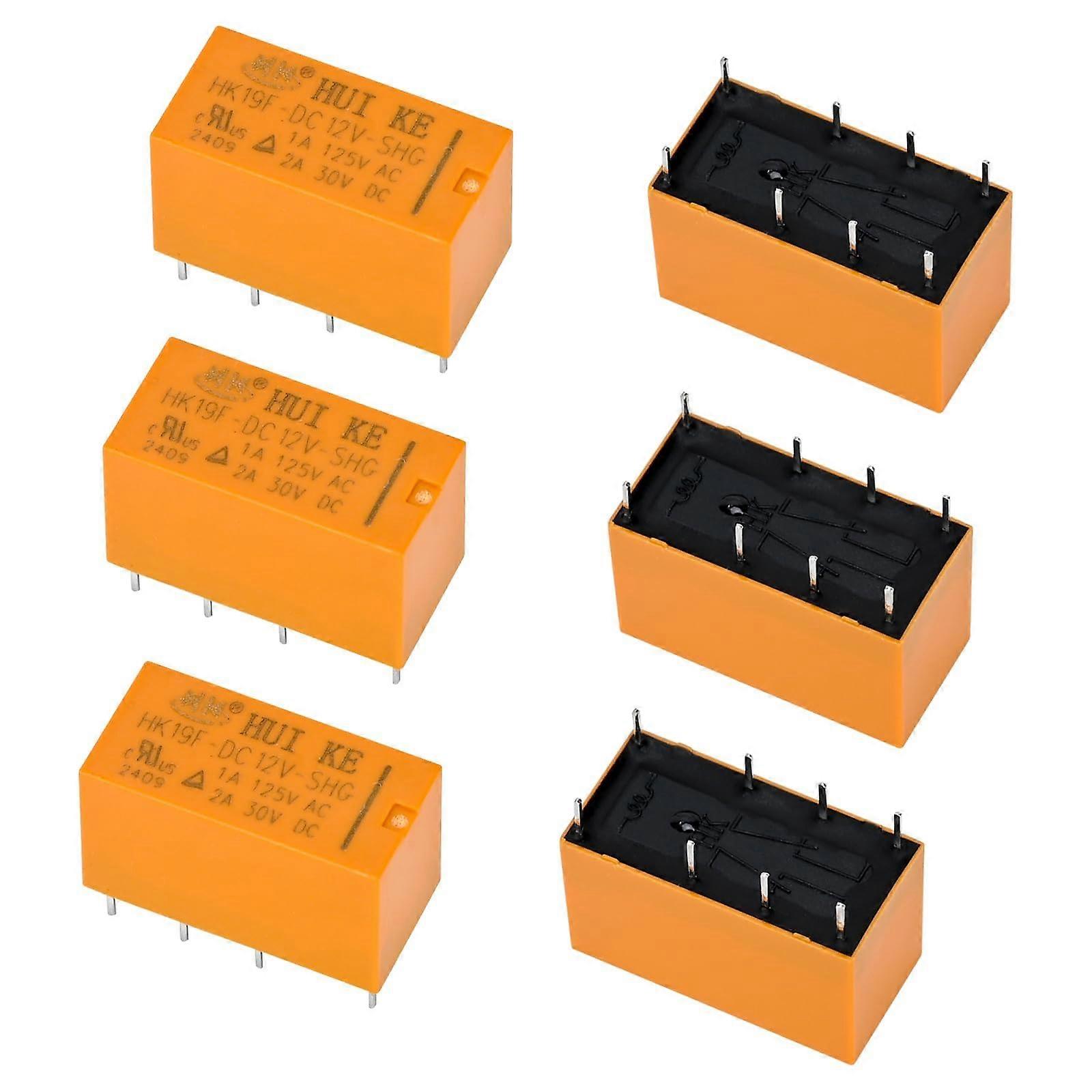 6pcs DC 12V 8Pin DPDT PCB Power Relay HK19F Coil Compact Size Reliable Performance