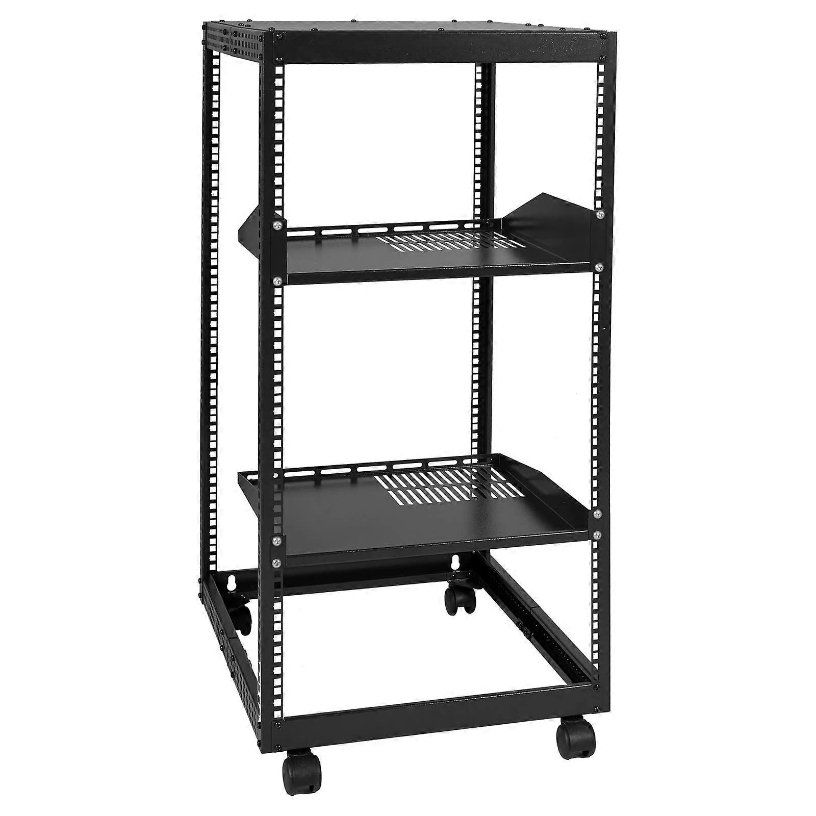 20U Open Frame Server Rack with Adjustable Depth, 4 Post Network Rack with Casters for IT Equipment