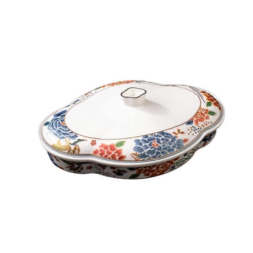 Ceramic Fruit Platter with Lid, FiveGrid Divided Serving Tray for Snacks, Desserts and Parties