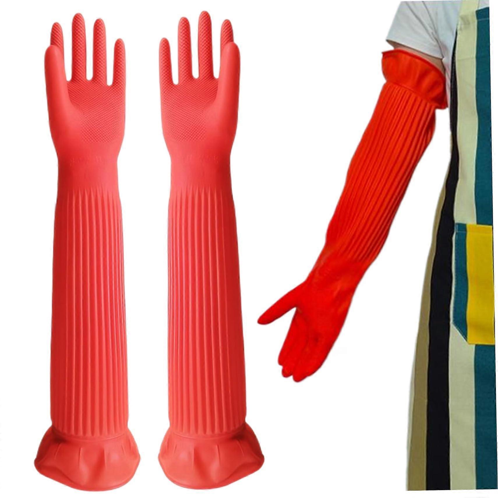 22 Inch Waterproof Scratch Resistant Dishwashing Gloves, Extra Long Rubber for Kitchen Cleaning