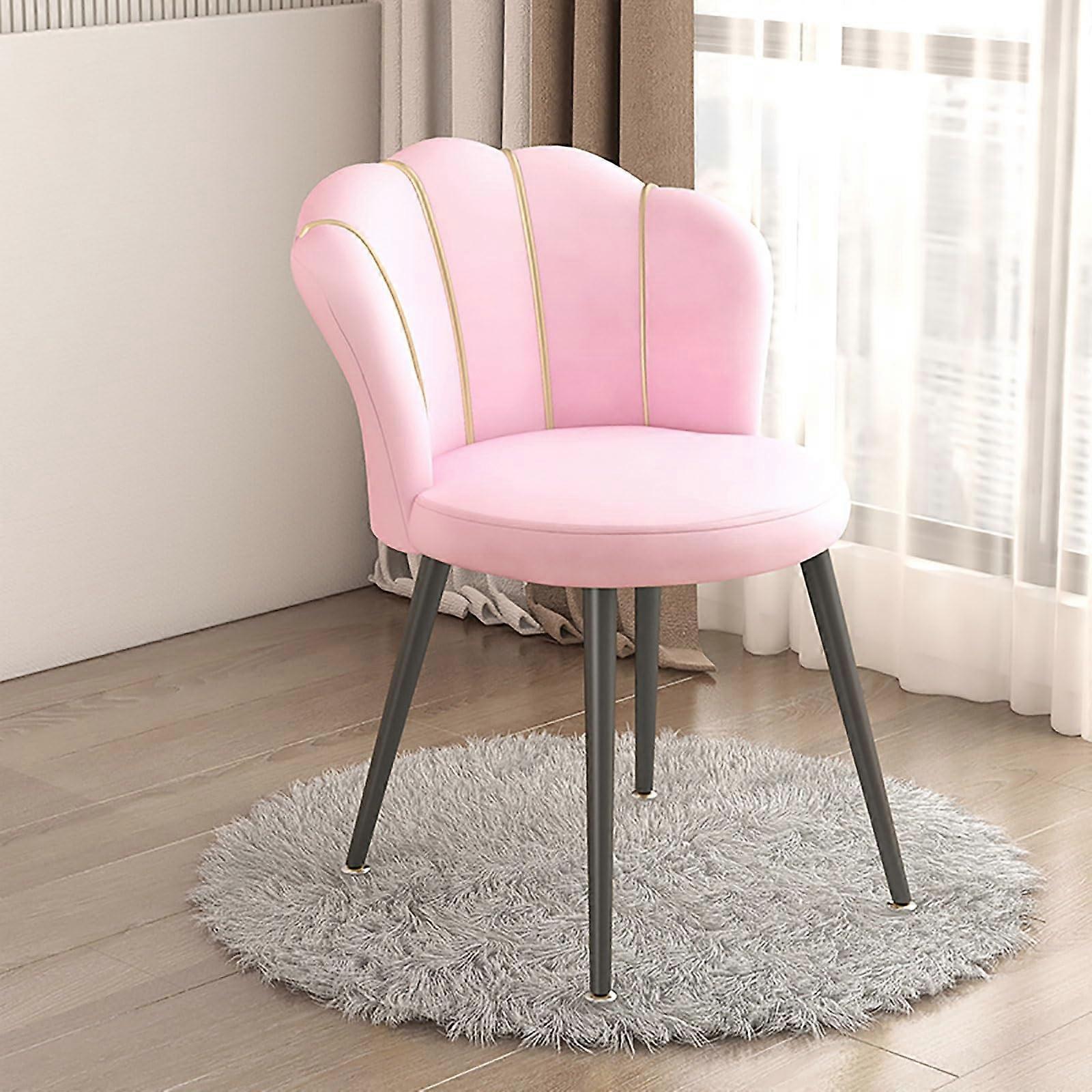 Vanity Chair with Backrest Pink Upholstered Makeup Stool for Bedroom Dressing Table Decor