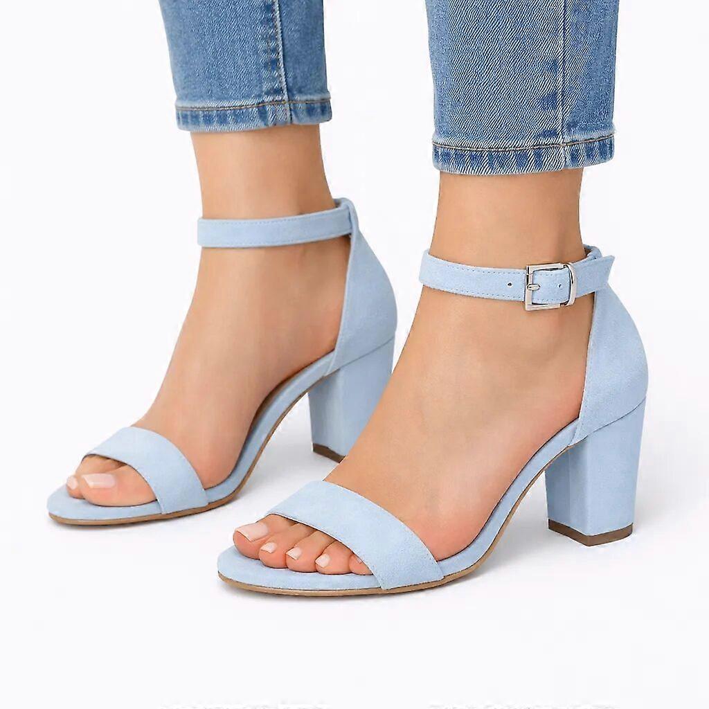 Baby Blue Chunky Heel Ankle Strap Sandals MA-030