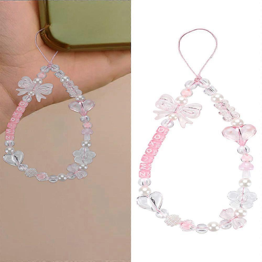 2pcs Acrylic Mobile Straps Bowknot Pearl Pink 183mm