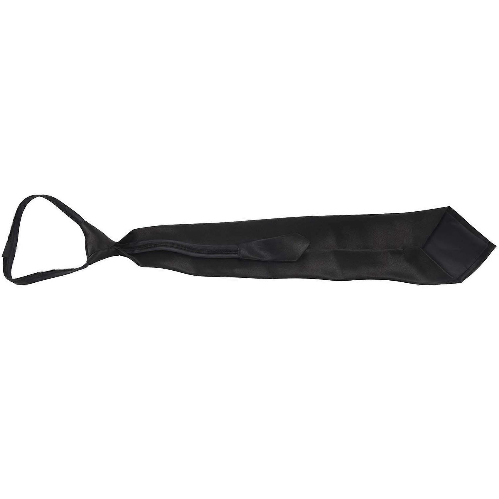 3X Men Solid Black Polyester Zip Up Necktie Smooth Zipper Tie
