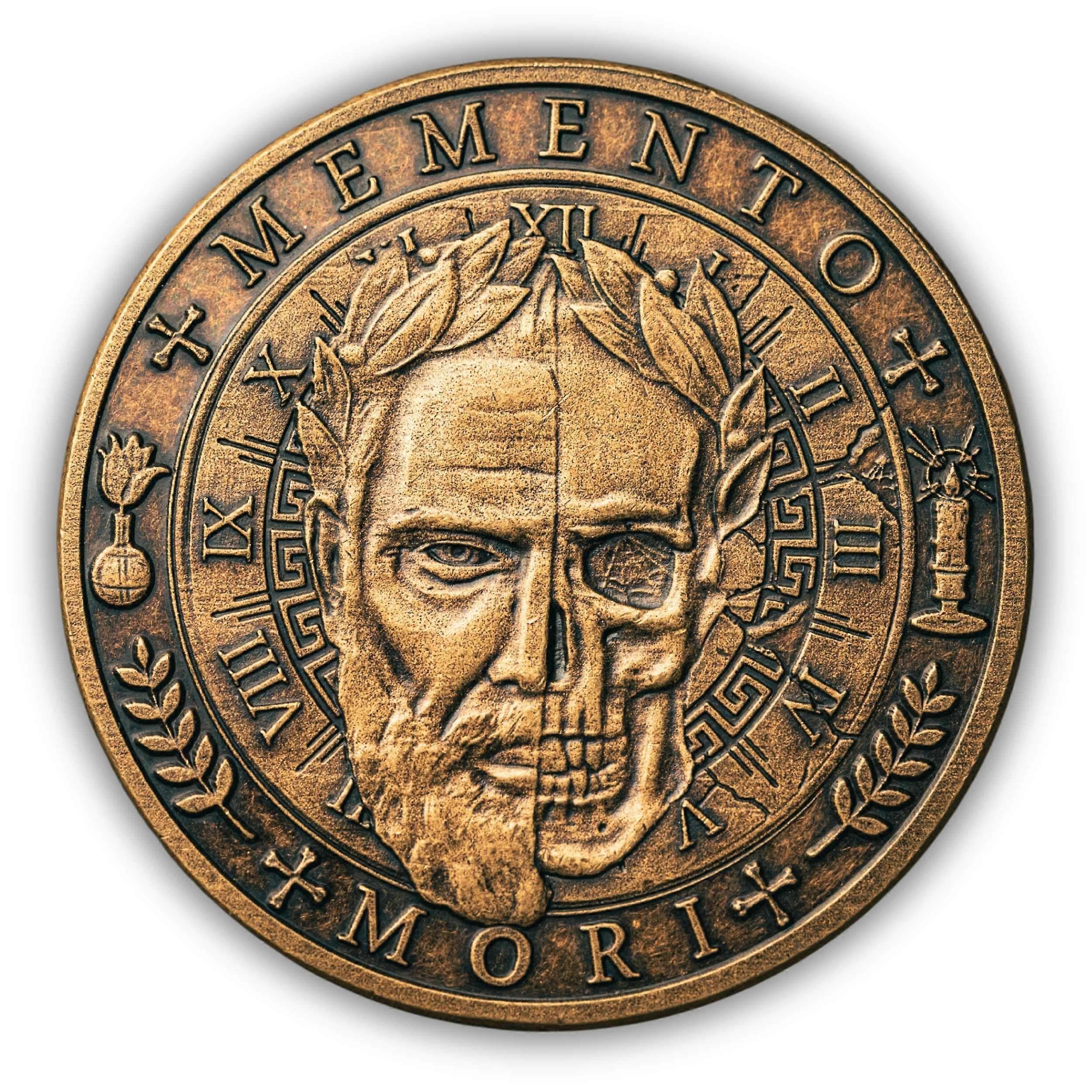 Memento Mori Coin Solid Brass Stoic Meditation Token with Precision Detailing for Daily Reflection