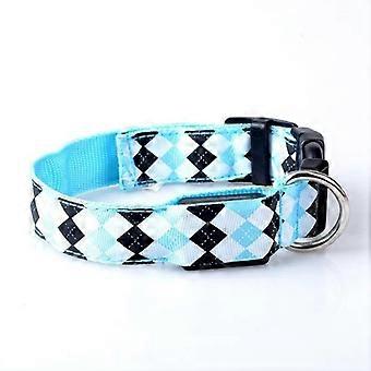 Plaid Pattern Rechargeable LED Glow Light Leads Pet Dog Collar for Small Medium Dogs XL