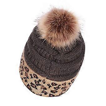 Gorro de invierno decorativo con estampado de leopardo, gorro de punto grueso para usar en invierno.