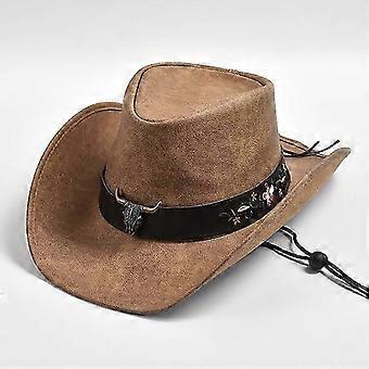 Western Cowboy Hat 100% Leather Wide Brim Men's Jazz Hat,z