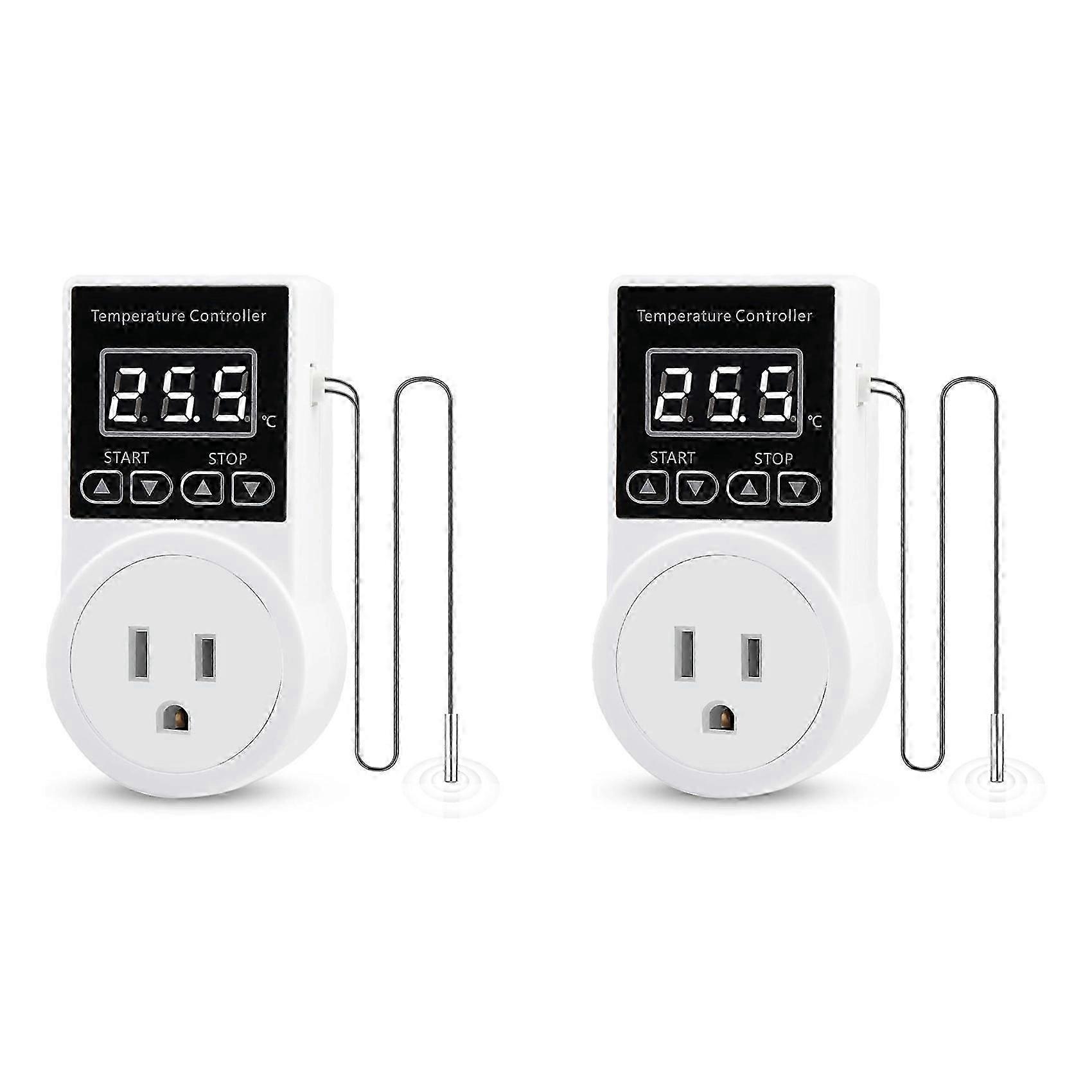 2X Digital Thermostat Plug Socket, LCD Screen Temperature Controller with Waterproof Sensor Probe US Plug