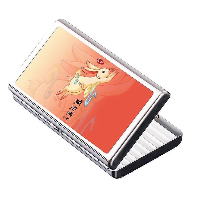 Metal Cigarette Case with Automatic Ejection, Dual Size Capacity and Secure Lock, Rabbit Design Gift
