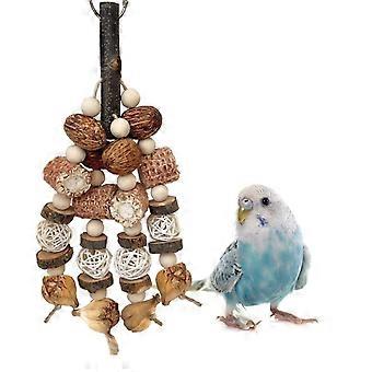 Altalena per uccelli in legno naturale con frutti